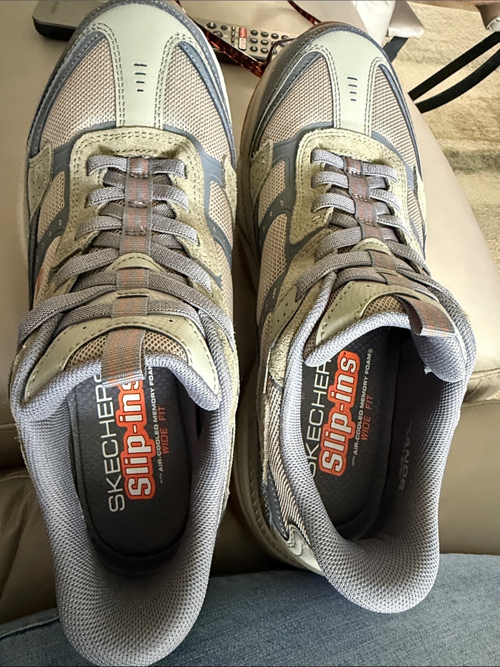 New Skechers Vigor AT Men's Slip-Ins Athletic Sneakers in Olive and Gray